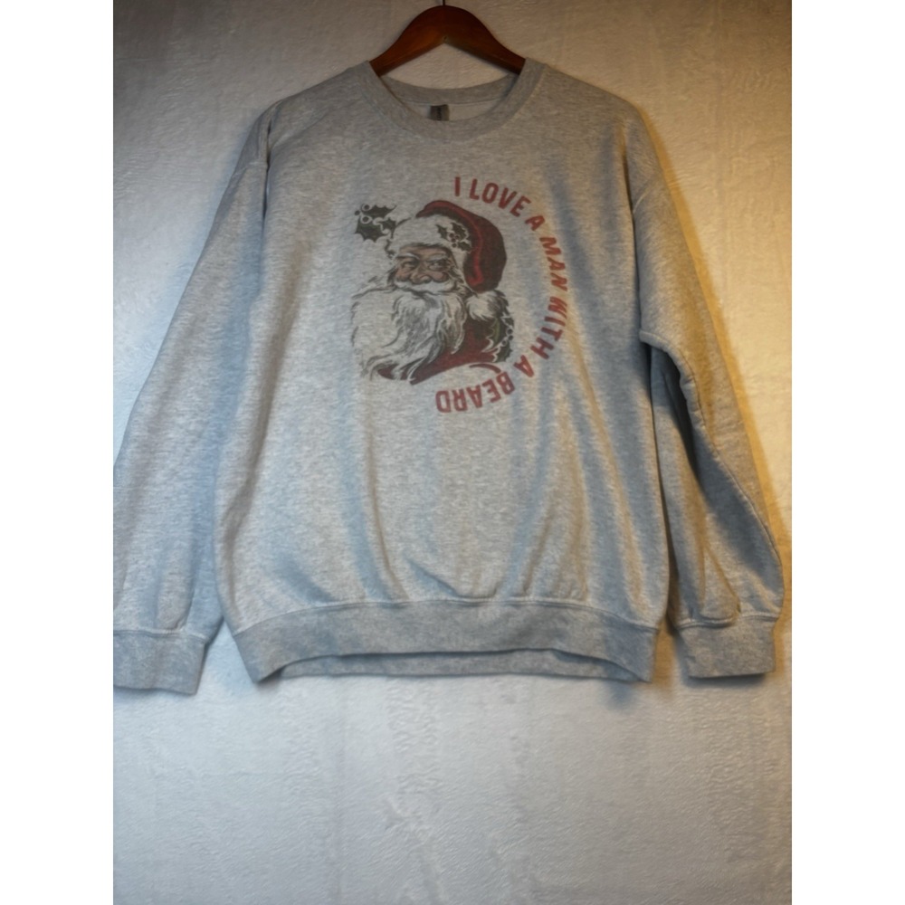 I Love A man With A Beard Med Sweatshirt Festive Retro Christmas Size Faded Worn